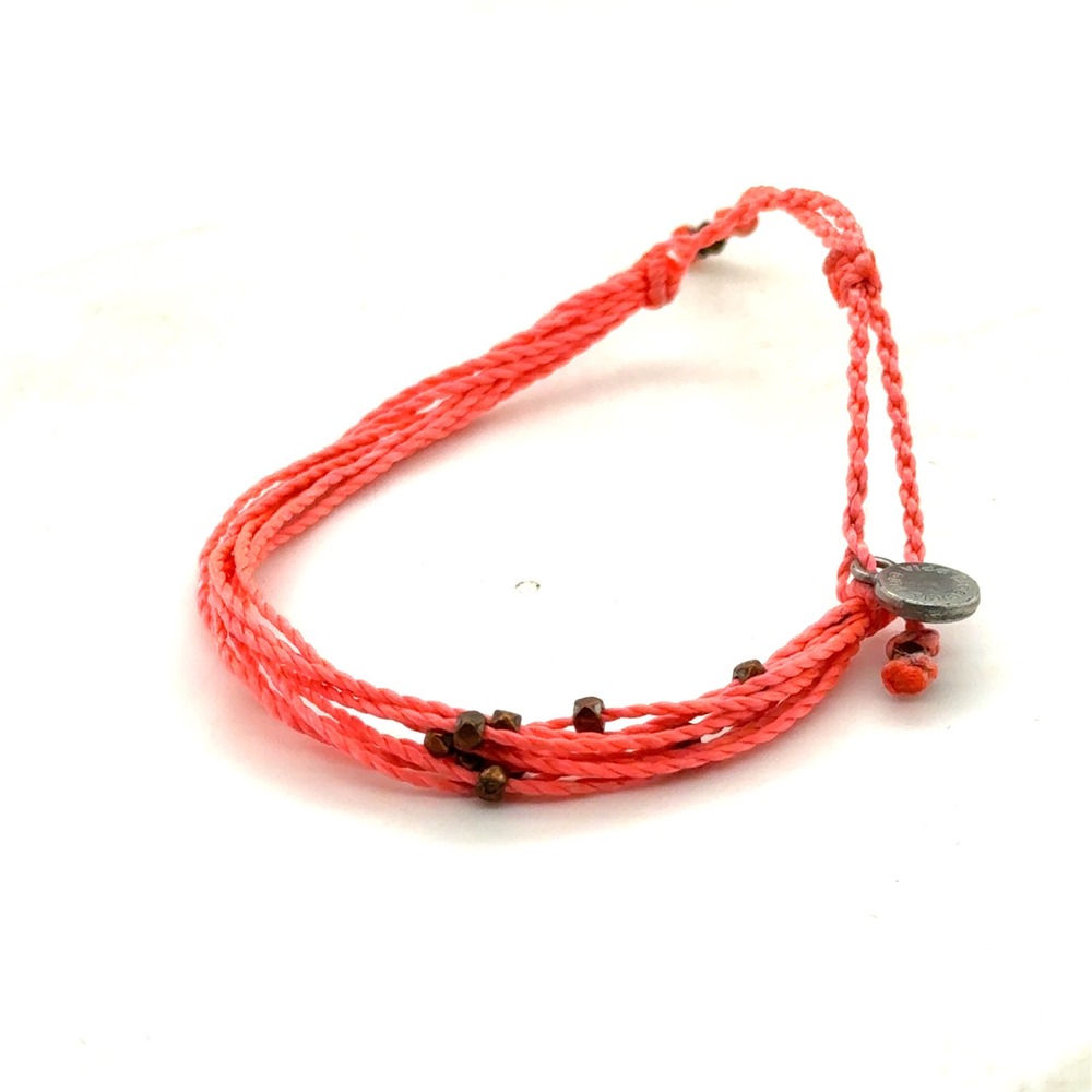 Pura Vida Coral Pink Multi Strand Cord Bracelet with Beads Boho Beach